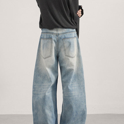 Lktm Men's Clothing American-Style Design with Three-Dimensional Cutting and Patchwork Denim Pants, Trendy Brand Baggy Wide-Leg Curved Pants for Men and Women