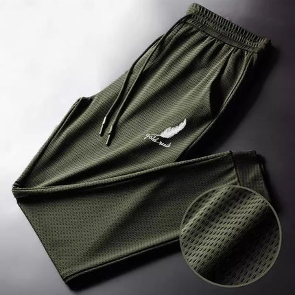 Men's Summer Thin Jogger Pants, Quick-Dry Breathable Ice Silk Mesh Elastic Five-Point Air Conditioning Pants, Loose Fit for Fitness and Casual Wear