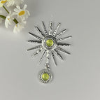 Silver sunflower fruit green beads