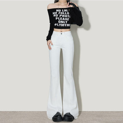 Off-White American Hot Girl Bootcut Jeans for Women 2025 Summer New High-Waist Slimming Look Horseshoe Pants Raw Edge Pants