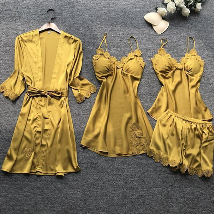Wholesale New European and American Nightgown Black Home Clothes Four-Piece Set Fashionable and Comfortable Lace Pajamas Set Manufacturer