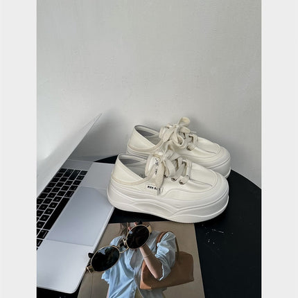 Shanni BAHONGLY Thick Bottom White Shoes Women's 2025 Spring New Increased Breathable Lightweight Bread Board Shoes Tide