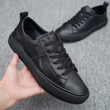 White Shoes 2024 Spring Genuine Leather Youth Trendy Sneakers Men's Slip-On Non-Slip Soft Sole Fashion Sports and Casual Shoes