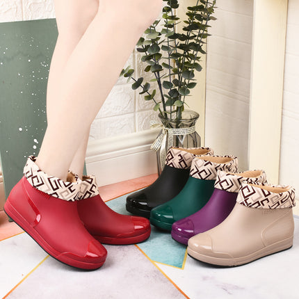 Fashionable women's rain boots low-top rain boots short non-slip fleece-lined water boots warm cover shoes comfortable wear-resistant youth comfortable