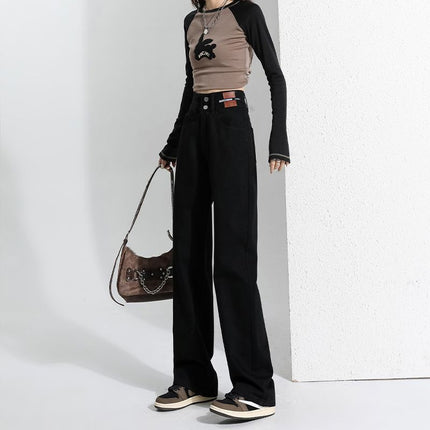 Black Wide Leg Jeans Women's Autumn and Winter 2024 New High Waist Loose Straight Tube Slimming All-match Mop Long Pants