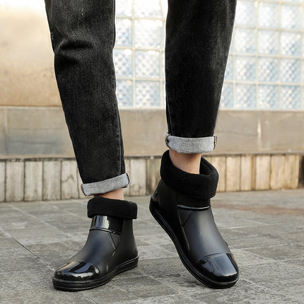 Wholesale Cross-Border Fashion Non-Slip Waterproof Rain Boots Men's Short Rain Boots Plus Velvet Trendy Fishing Kitchen Car Wash Water Shoes Boots