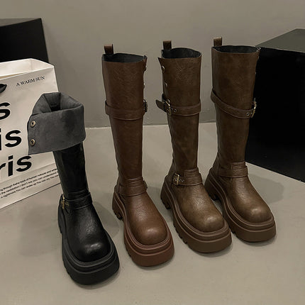 Over-The-Knee Boots for Women 2025 New British Style Thick Heel Thick Sole Fashion Boots Belt Buckle Popular Knight Boots Trend