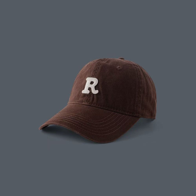 Baseball Cap Women's Summer Sunscreen Embroidered Letter R Deep Top Big Head Face Showing Small New Style Cap Sunshade Hat