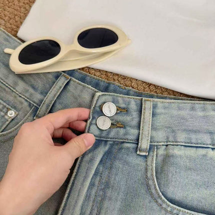 Retro Denim Shorts Women's Summer Thin Large Size Fat mm Pear-Shaped Figure High Waist Slimming Look Loose A-Line Wide Leg Pants
