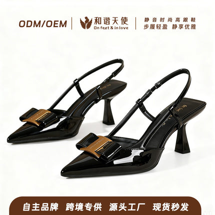 Simple and Luxurious New Summer French Fashion Stiletto High Heels Black Toe-Cap Sandals Pointed Toe Temperament Women's Shoes