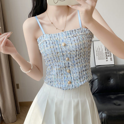 Korean Style Small Fragrant Style Braided Plaid Camisole Female Beautiful Back Sexy Slim Fit Versatile Bottoming Wrap Chest Tube Top