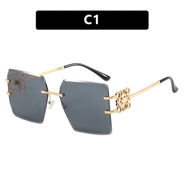 Bow Square Metal Fashion Frameless Cut Sunglasses Large Frame Slim Sunglasses European and American Trend Sunglasses