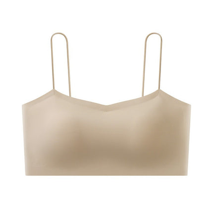 Popular Seamless Beauty Back Bra for Women, Tube Top, Spaghetti Straps, No Rims, Small Breast Push-Up, Glossy One-Line Support Bra