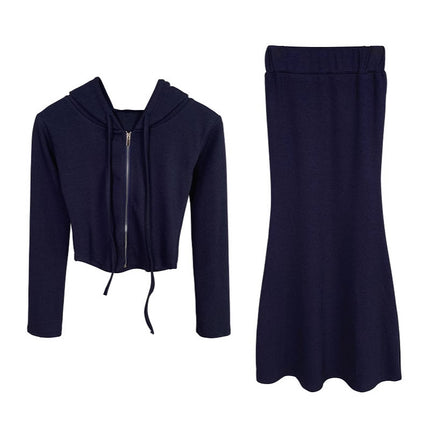 South Korea Dongdaemun Figure Fashion suit Slim-fit Sexy Short Hooded Jacket Hip Fishtail Dress Women