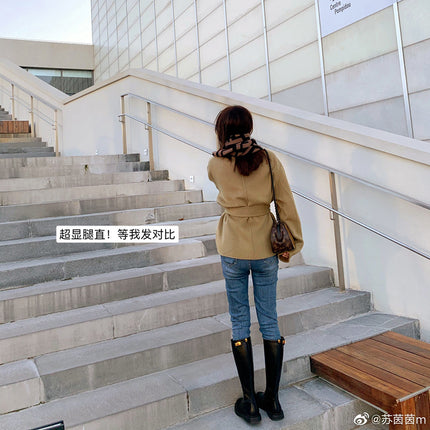 [Clearout] Be Careful~ Slim Metal Buckle Thick-Soled Small Gold Buckle Fleece-Lined High Boots for Women, Knight Boots, Winter Boots