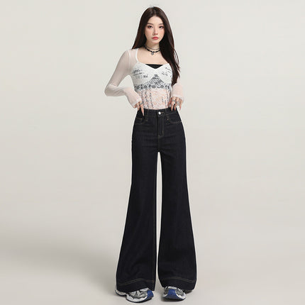 Raccoon House # European and American Style Bootcut Jeans for Women in Autumn and Winter 2025 New Style Non-Leg-Hugging High-Waisted Loose Wide-Leg Flared Pants