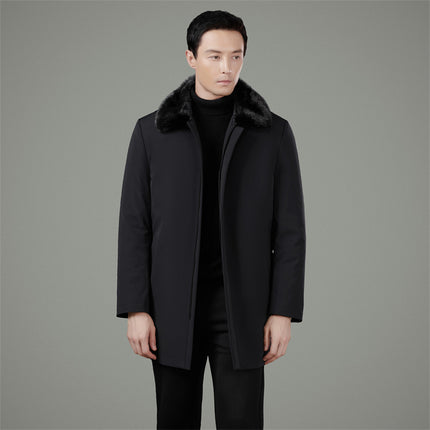 Winter Luxury Men's Nike Coat with Mink Fur Collar, Gold Mink Lining, Casual Middle-Aged Dad Jacket Coat