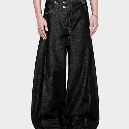 American Retro Loose Distressed Washed Black Wide-Leg Scimitar Pants Unisex Versatile Floor-Length Straight Denim Trousers Trendy