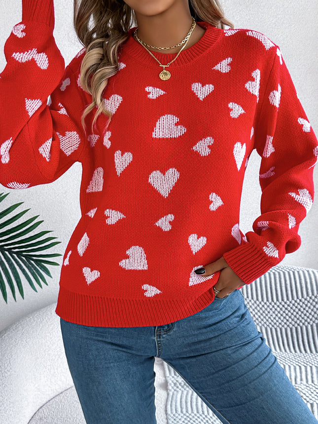 Clearance Sale Real Shot 2025 Autumn/Winter Casual Color-Block Heart Lantern Sleeve Pullover Sweater Amazon Cross-Border Valentine's Day