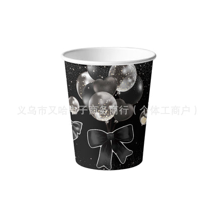 Cross Border Black Bow Party Decoration Tableware Paper Plate Tissue Package Banner Spiral Girl Birthday Party Supplies