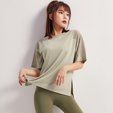 2025 Summer Yoga Top Loose Sports Short Sleeve Women's Quick-Drying Running Fitness Wear Top Breathable Exercise T-Shirt