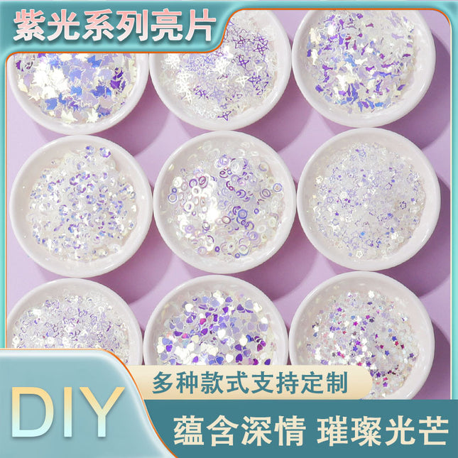 Flash purple nail art sequins stage makeup material diy slime filling glue UV glue mobile phone case small accessories
