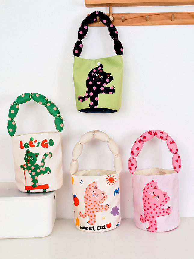 Autumn and Winter Cotton Shoulder Strap Bucket Bag Daughter Children's birthday gift kindergarten gift handbag cute lunch box bag