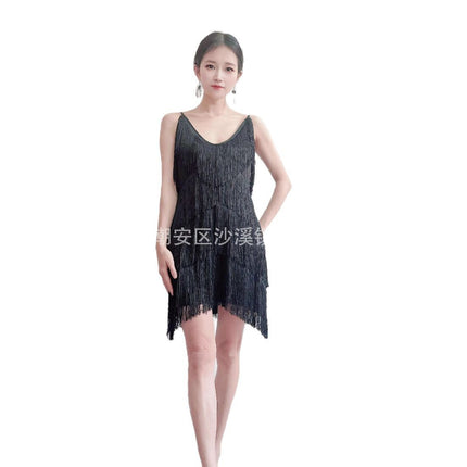European and American Deep V Tassel Skirt Dress Latin Dance Skirt Dance Costume Stage Ball Performance Costume Performance Costume Dance Skirt