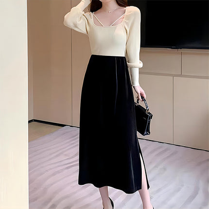 Velvet Skirt Side Open Back Split Skirt Women's Thickened Autumn and Winter 2024 New Mid-length High Waist Black Straight Skirt