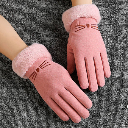 Autumn and Winter Warm Gloves Women's fleece-lined Thickened Hair Mouth Outdoor Riding Driving Sports Touch Screen Velvet Gloves Women