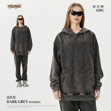 Tilani Batik Heavy Weight 420g Hooded Sweatshirt Casual Sportswear Suit Men's and Women's Hoodie Sweatshirt Two-Piece Set