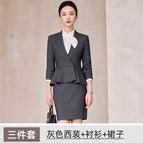 Gray suit + shirt + skirt / S