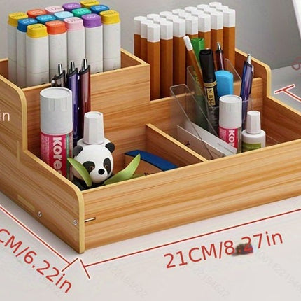 Wooden Pen Holder Storage Box Large Capacity Nordic Creative Fashion Multi-Compartment Pen Holder Office Desktop Storage Shelf