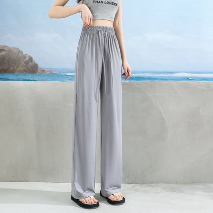 Ice Silk Sun-Protective Wide-Leg Pants for Women 2026 Summer High-Waisted Drapey Cool Pants Thin Slimming Straight-Leg Casual Pants