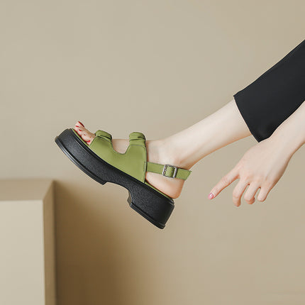 "Mustard green white" thick-soled sandals female 2023 new summer Roman shoes soft beach shoes