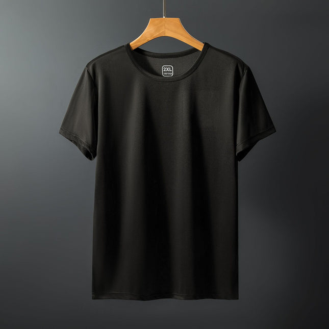T-Shirt for Men 2022 New Style Plain Ice Silk Quick-Dry Short-Sleeve Elastic Mesh Round Neck Thin Slim Fit Inner Wear