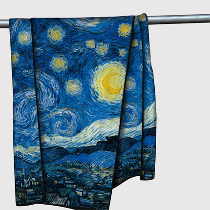 150cm Spring Long Van Gogh Oil Painting Series Starry Sky Women's Long Silk Scarf All-Match Shawl Scarf Scarf for All Seasons