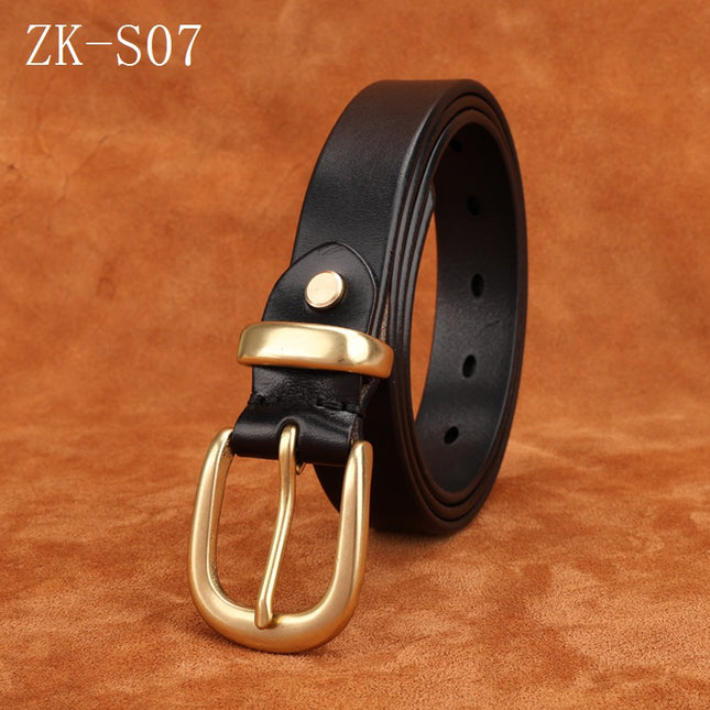 Handmade Vintage Copper Buckle Jeans Versatile Belt for Women Hong Kong Style Top Layer Cowhide Pin Buckle Genuine Leather Belt Vegetable Tanned