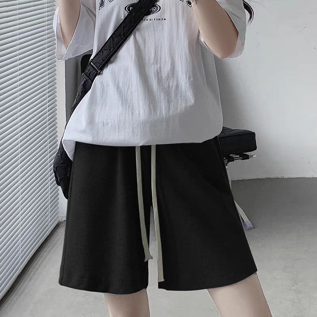 Sports Shorts Women's Summer Loose Straight Hong Kong Flavor Slimming Casual Ins Trendy Wide-Leg Medium Pants Grey 5-Pants