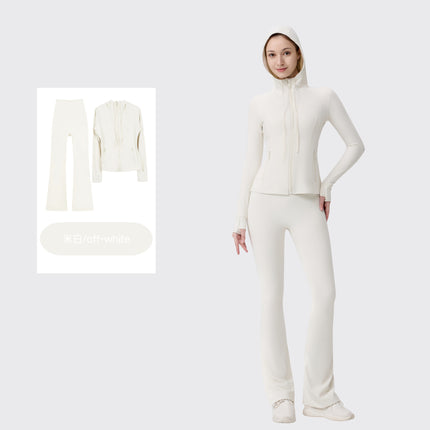 [in Stock] Ld Hooded Flared Jacket Set Top Women's Tight Elastic Fitness Sports Running Yoga Wear