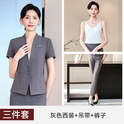 Stewardess Professional suit Women's Fashion Elegant Jewelry Store High-end Suit Dress Overalls Hotel Front Desk Workwear Summer
