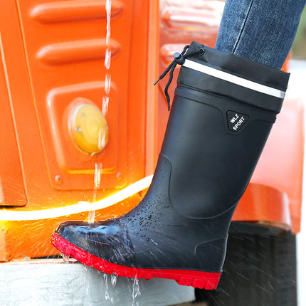 Night reflective Senior high school low men's rain boots safe travel fishing security site mountain-seeking non-slip rain boots water shoes rubber shoes