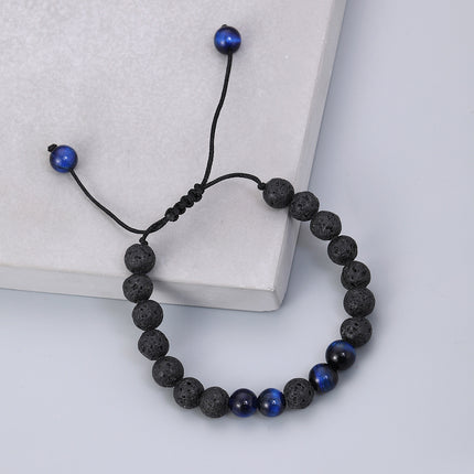 Cross-border hot sale volcanic stone blue tiger eye woven adjustable bracelet elastic rope lovers beaded bracelet manufacturers in stock