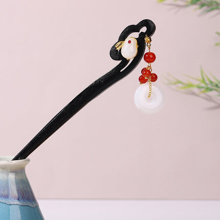 Antique Hairpin Tassel Step Wooden Hairpin Imitation Ebony Headwear Disc Hair Han Clothes Accessories Hair-pulled Ancient Clothes Hair Women