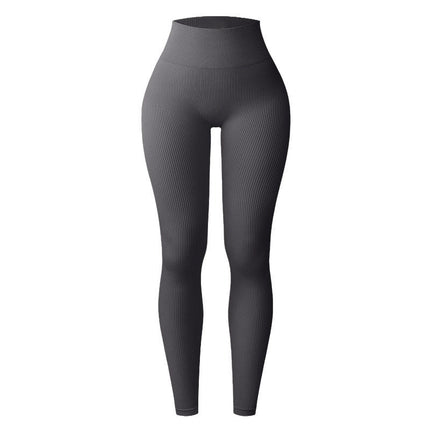 Cross-Border European and American Style Ribbed Tight-Fitting Women's Shorts and Long Pants with High Elasticity, Solid Color, Butt-Lifting Yoga Pants, Fitness Sports Leggings