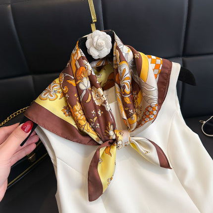 New Style Square Scarf Small Silk Satin Imitation Silk Women Flower and Bird Printed Beautiful Silk Scarf Thin Small Square Scarf Scarf Scarf