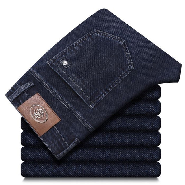 Autumn and Winter Thickened Towel Bottom New Jeans Men's Straight Loose Business Trendy High-end Casual Men's Denim Trousers