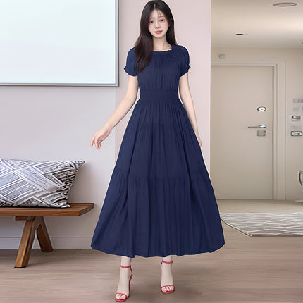 Cross-border cotton silk clear color off-shoulder dress Southeast Asian elastic waist beach skirt Bohemian long skirt