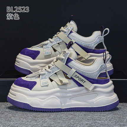 Hollow Mesh Panel Sneakers 2026 Summer New Trendy Hot-Selling Thick-Soled Height-Increasing Breathable Rhinestone Casual Sports Shoes for Women