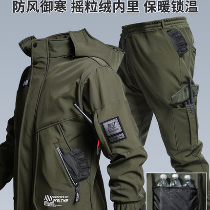 Wear-resistant assault clothing autumn and winter fleece-lined cold warm Army Green outdoor overalls suit men's water coat